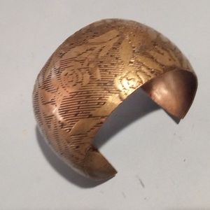 Vintage Etched Brass Cuff Vines Flower